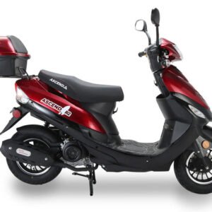 Ascend 50cc Street Scooter, Automatic, Front Disc Brake, LED Headlight, Trunk Included, 50 State Legal - Metallic Red