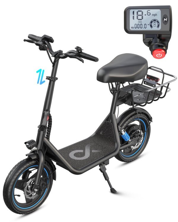 Gyroor C1Plus Electric Scooter 650W With Big Seat & Carry Basket-UL2272